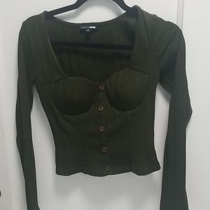 Fashion Nova Dark Green Bustier Long Sleeve Top